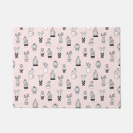 手描きのカクタスのかわいい柄 ドアマット (正面)