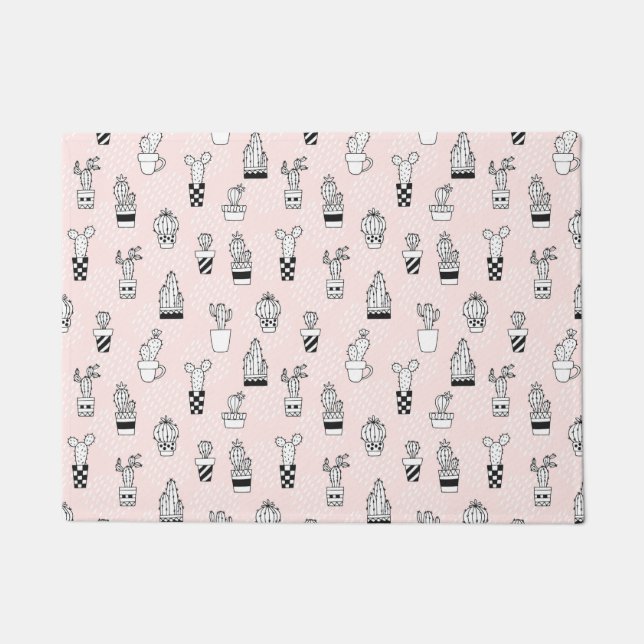 手描きのカクタスのかわいい柄 ドアマット (正面)
