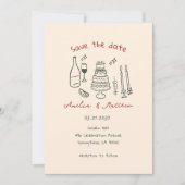 手描きのカップルグラス ドゥードル 遊び心のある結婚式  招待状 (正面)