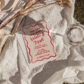 手描きのカラフルで遊び心あふれるレトロで大胆な結婚式 招待状