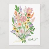 手描きのカラフルなワイルドフラワーのガッシュ　ありがとう ポストカード (正面)