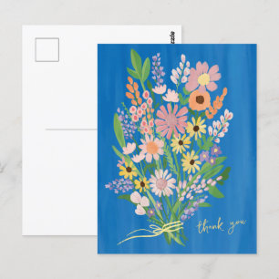 手描きのカラフルなワイルドフラワーのガッシュ ありがとう ポストカード