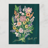 手描きのカラフルなワイルドフラワーのガッシュ　ありがとう ポストカード (正面)