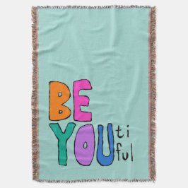 手描きのカラフルな「BE YOU Beautiful」デザイン スローブランケット