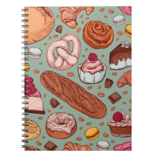 手描きのカラースケッチスタイルのパン焼き。ディフ ノートブック (正面)