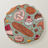 手描きのカラースケッチスタイルのパン焼き。ディフ ラウンドクッション (裏面)