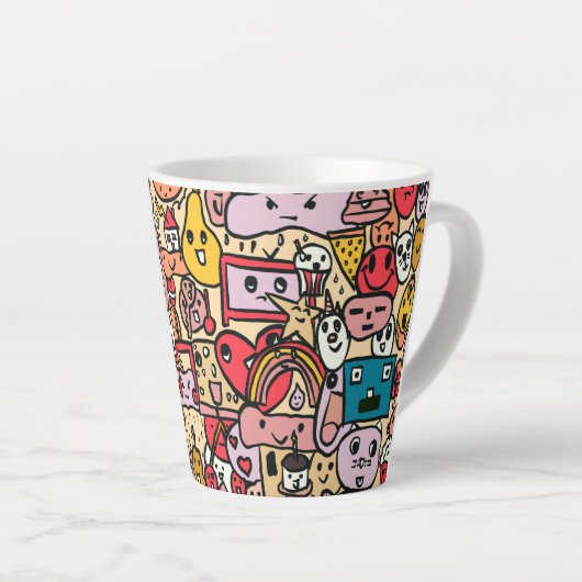 手描きのキャラクターが投げ飛ばされるパターン カフェラテマグ (右アングル)