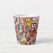 手描きのキャラクターが投げ飛ばされるパターン カフェラテマグ (正面)