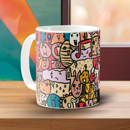 手描きのキャラクター投げパターン コーヒーマグカップ