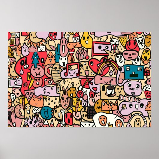 手描きのキャラクター投げパターン ポスター (正面)