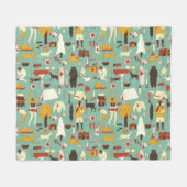 手描きのキャンプ、レトロなシームレスなパターン。 フリースブランケット (正面(横))