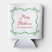 手描きのキュートなリボンのクリスマスギフト 缶クーラー (正面)