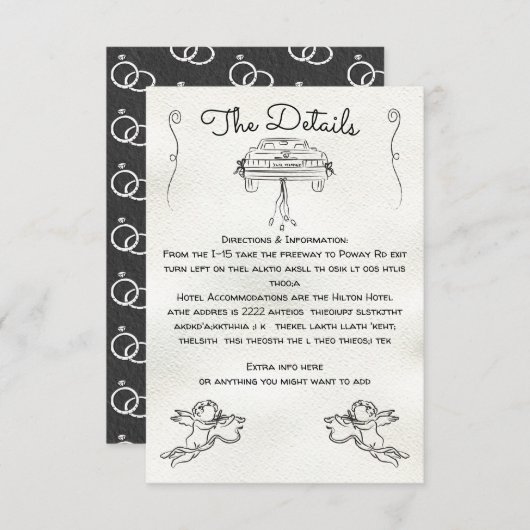 手描きのキューピッド チャーム 詳細情報カード 招待状 (正面/裏面)