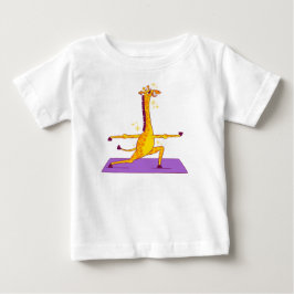 手描きのキリン漫画Tシャツ | かわいいサファリA ベビーTシャツ