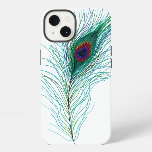 手描きのクジャクの羽 iPhoneケース (裏面)