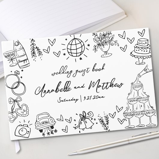 手描きのクセのあるウィムジカルな結婚式 ゲストブック