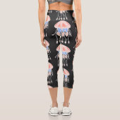 手描きのクラゲ、鮮やかなヴィンテージのパターン。 カプリレギンス (裏面)