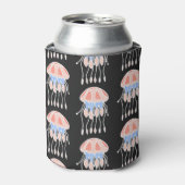 手描きのクラゲ、鮮やかなヴィンテージのパターン。 缶クーラー (缶正面)