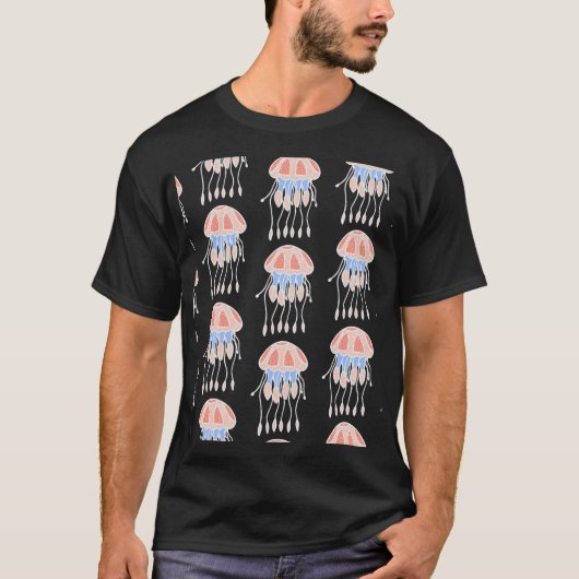 手描きのクラゲ、鮮やかなヴィンテージのパターン。 Tシャツ (正面)