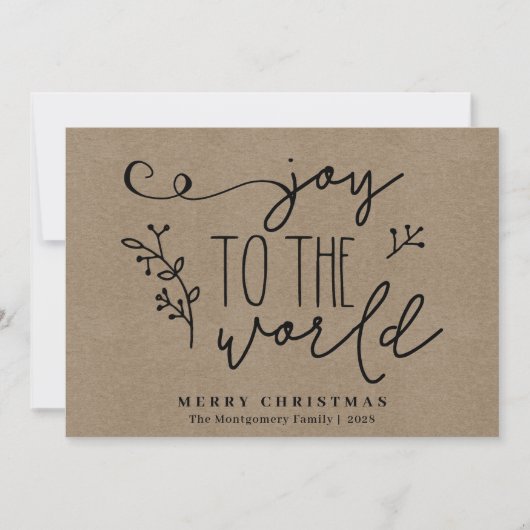 手描きのクラフト紙のクリスマスカード　ジョイ・トゥ・ザ・ワールド シーズンカード (正面)