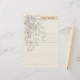 手描きのクリスマスの花とヤドリギ 便箋