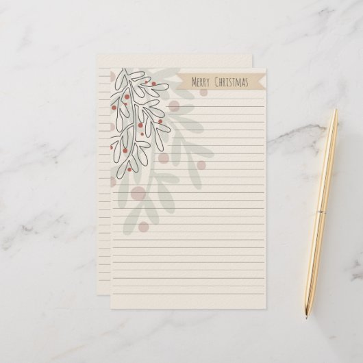 手描きのクリスマスの花とヤドリギ 便箋 (正面/裏面インサイチュ)