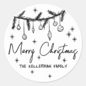 手描きのクリスマスイラスト ラウンドシール (正面)
