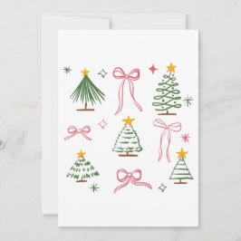 手描きのクリスマスツリーとリボンの可愛いパターン 招待状