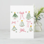 手描きのクリスマスツリーとリボンの可愛いパターン 招待状 (スタンド正面)