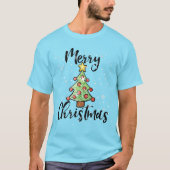 手描きのクリスマスツリーのホリデーアート Tシャツ (正面)