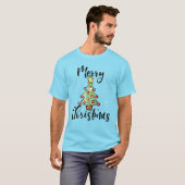 手描きのクリスマスツリーのホリデーアート Tシャツ (正面フル)