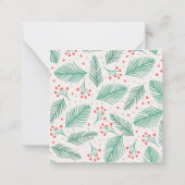 手描きのクリスマスツリーの松の枝 緑 赤 白 ノートカード (裏面)