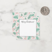 手描きのクリスマスツリーの松の枝 緑 赤 白 ノートカード (正面/裏面インサイチュ)