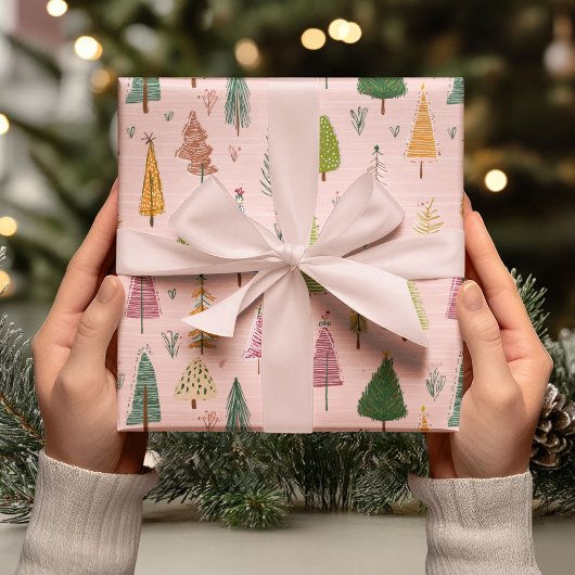 手描きのクリスマスツリー ラッピングペーパー