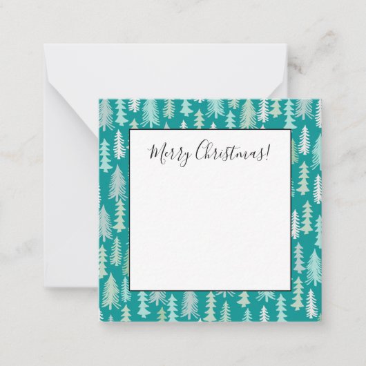 手描きのクリスマスツリー 水色 白 青 ティール ノートカード (正面)