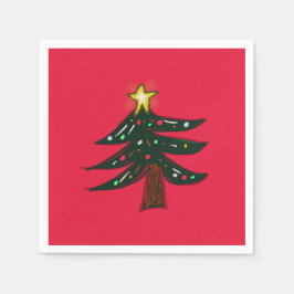 手描きのクリスマスツリー 赤 スタンダードカクテルナプキン