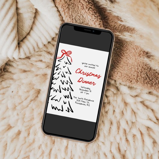 手描きのクリスマスディナー ホリデーパーティーの招待状 シーズンカード