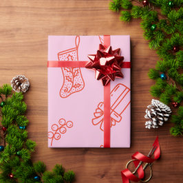 手描きのクリスマスピンクとレッド ラッピングペーパー