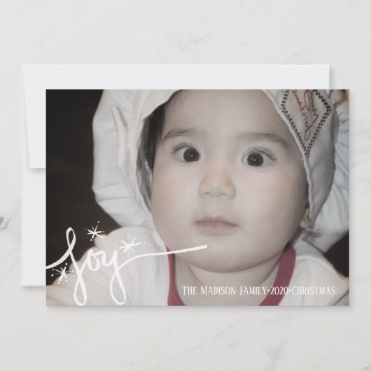 手描きのクリスマスレタリング ジョイ スノーフレーク カード (正面)