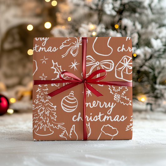 手描きのクリスマス包装紙 ラッピングペーパー