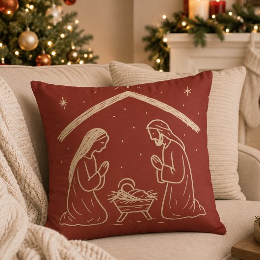 手描きのクリスマス降誕の場面 クッション
