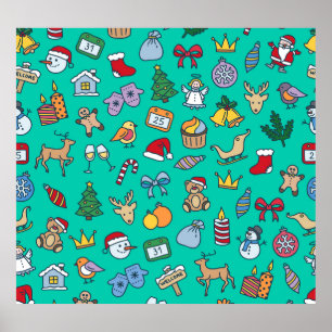 手描きのクリスマス:お祭りシームレスパターン。 ポスター