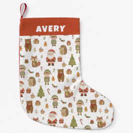手描きのクリスマス・ウッドランド・クリスマス・ストッキング スモールクリスマスストッキング