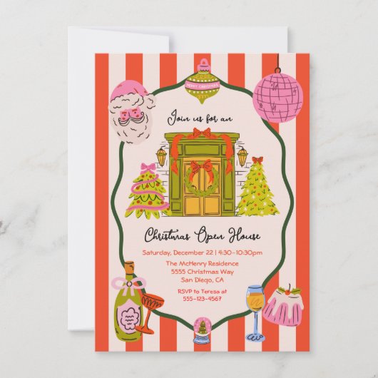 手描きのクリスマス・オープンハウス 招待状 (正面)