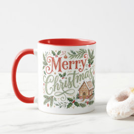 手描きのクリスマス・ジンジャーブレッド伝統的なデザイン マグカップ