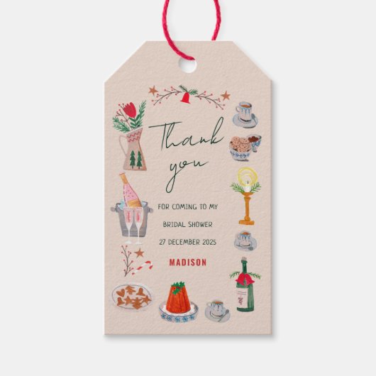 手描きのクリスマス ブライダルシャワー お礼 ギフトタグ (正面)