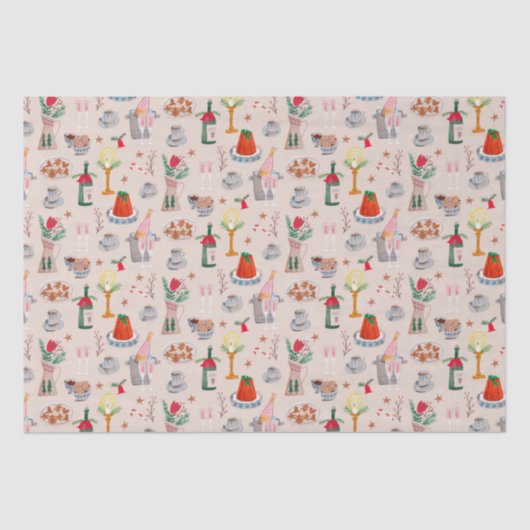 手描きのクリスマス ブライダルシャワー　料理をシェアしよう 薄葉紙 (正面)