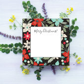 手描きのクリスマス ポインセチア 赤 白 アクア ノートカード