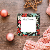 手描きのクリスマス ポインセチア 赤 白 アクア ノートカード