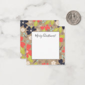 手描きのクリスマス ポインセチア 赤 白 ネイビー ノートカード (正面/裏面インサイチュ)